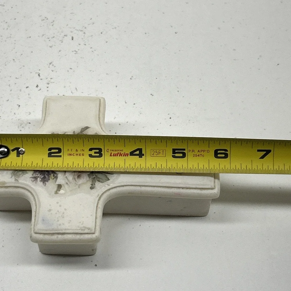 Vintage‎ Cross Shaped Trinket Box God Bless You Floral Ceramic Keepsake Lid